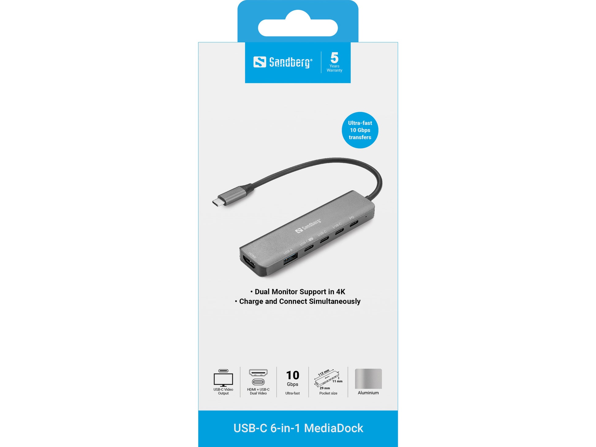 Sandberg 136-77 Multiport-Adapter – USB-C, 1× HDMI, 1× USB-A, 100 W PD