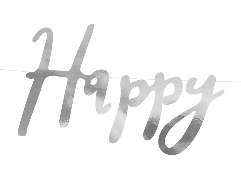 PartyDeco Fahnenbanner Happy Birthday – Silber – 62 × 16,5 cm – Papier – 1 Stk