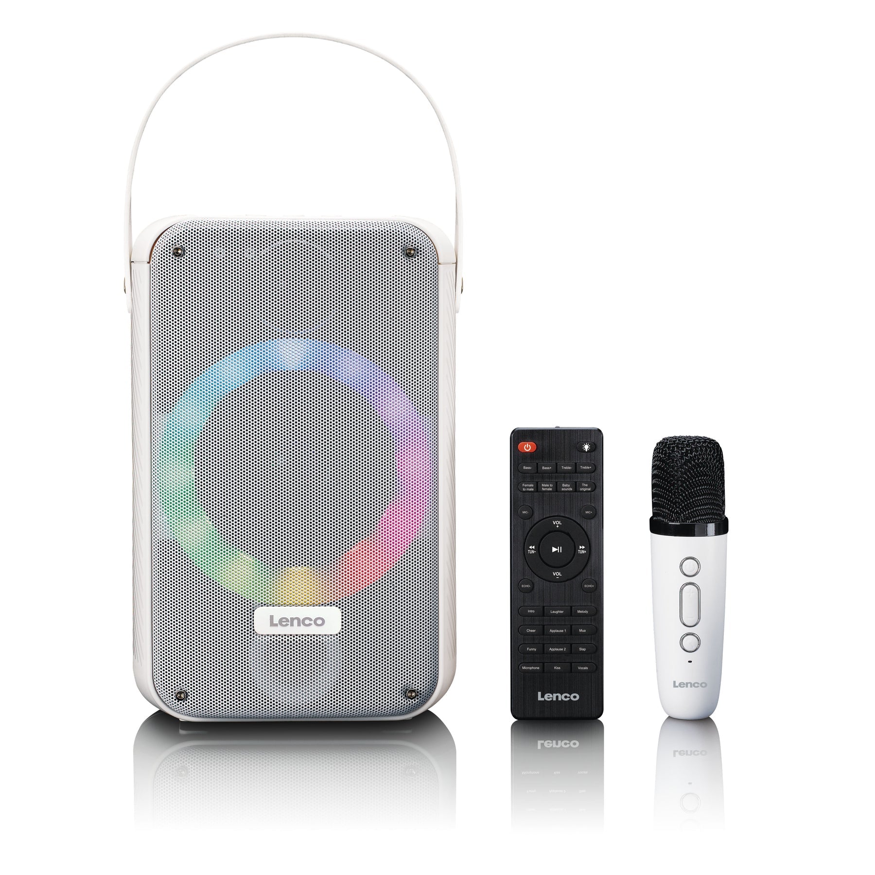 Lenco BTC-060WH – Bluetooth-Lautsprecher – 20 W, 12 h Akku, mit drahtlosem Mikrofon, Weiss