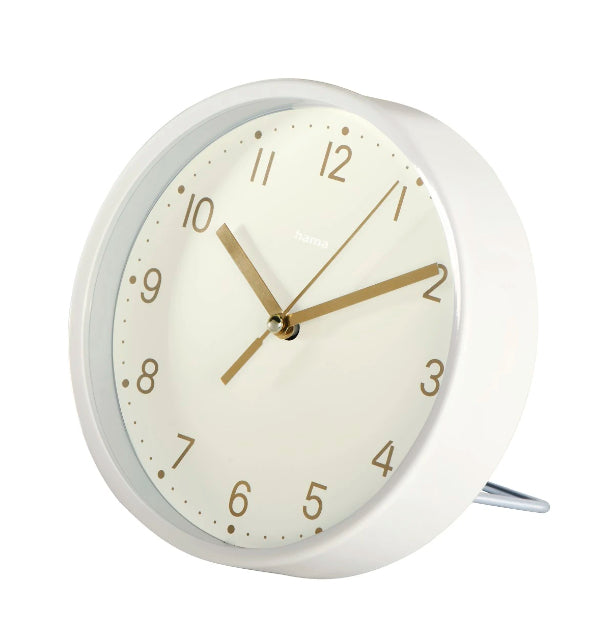 Hama Madeira Tischuhr – Analog, lautlos, Ø 16 cm, weiss, Kunststoff/Glas