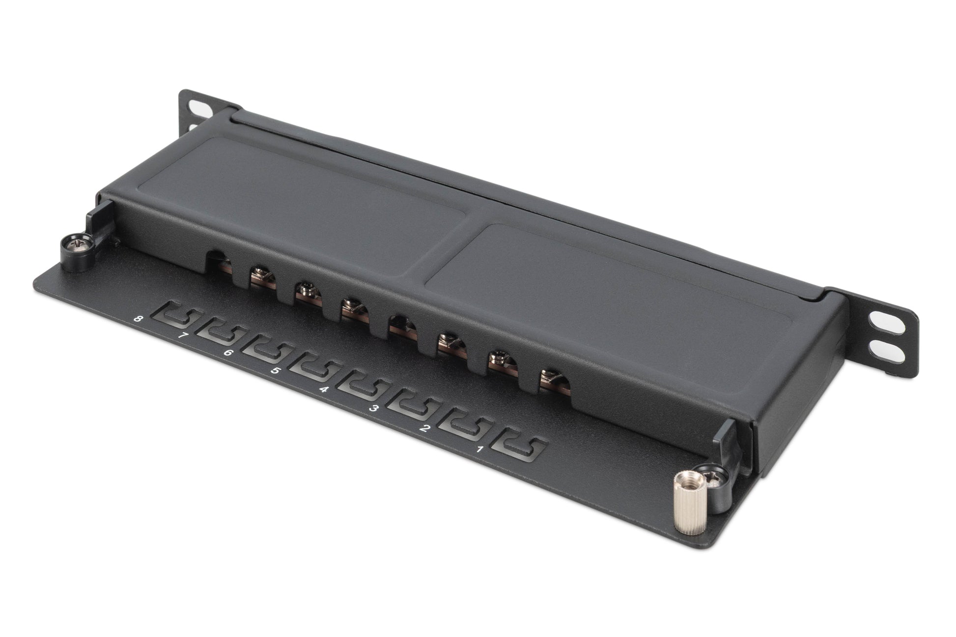 Digitus CAT 6A Slim Patchpanel – 8× RJ‑45, 10GBase‑T, Cat6a, 10", 1U, Schwarz