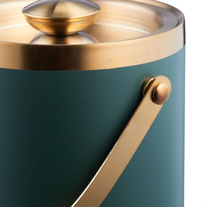 Relaxdays Eiswürfelbehälter – 1,5 l, Edelstahl/Silikon, Gold/Grün, mit Deckel, Ø 15 × 17 cm