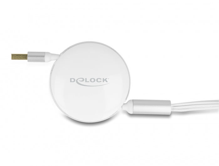 DeLOCK Multi-Kabel – 3-in-1 USB-A auf USB-C/Micro-USB 1,13 m, aufrollbar, weiss