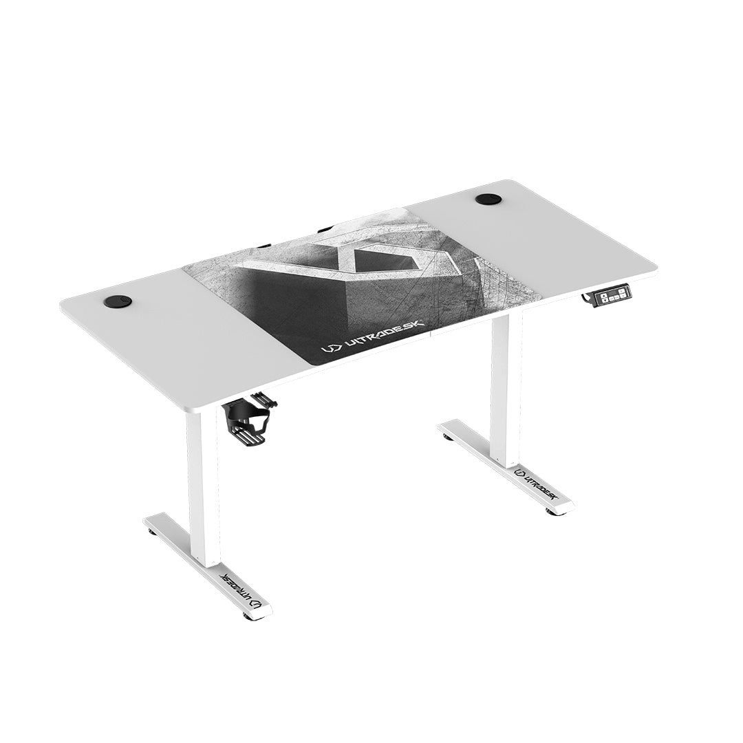 Ultradesk Level V2 Gaming-Tisch – 140 × 68 cm, höhenverstellbar, weiss, Stahl