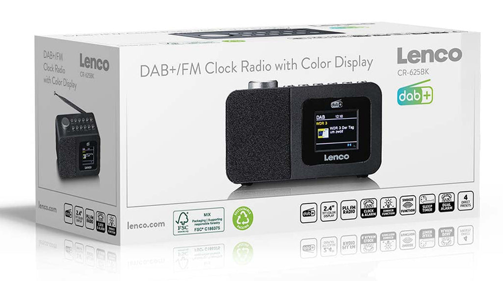 Lenco CR-625BK – DAB+/FM Radiowecker, Bluetooth, Qi-Laden – Schwarz
