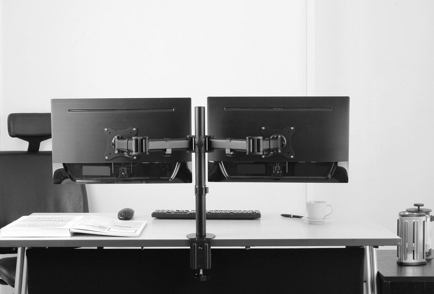eSTUFF Monitor Tischhalterung Dual – Monitorarm Tischhalterung – 2 Monitore – 17–32" – VESA 75×75/100×100 mm