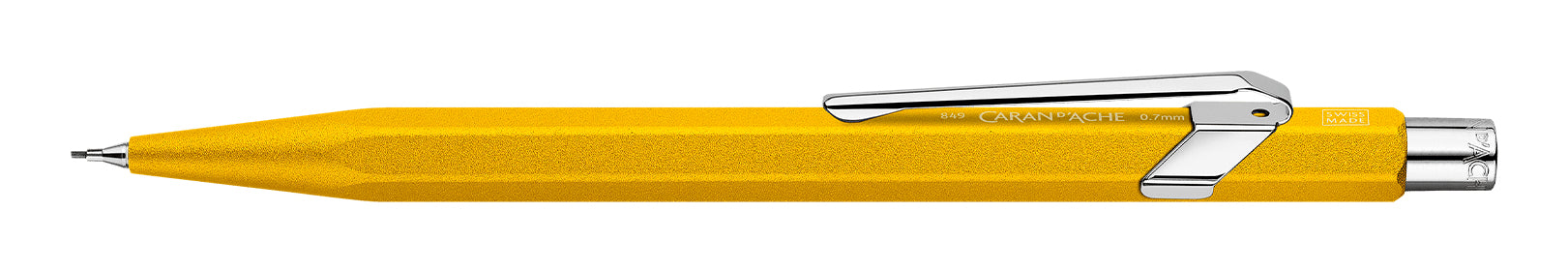 Caran d-Ache 849 Colormat-X Druckbleistift – 0,7 mm – Aluminium – Gelb – mit Radierer – 1er-Pack