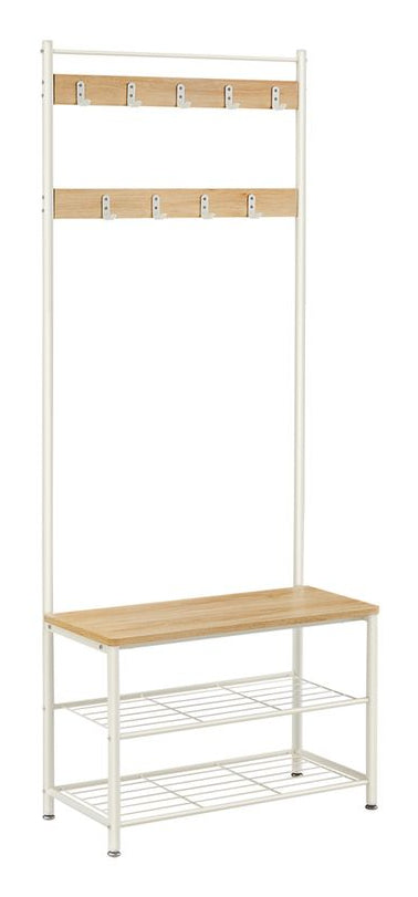 Vasagle Garderobenständer – 9 Haken, Stahl/Spanplatte, Weiss, 70 × 32,5 × 175 cm