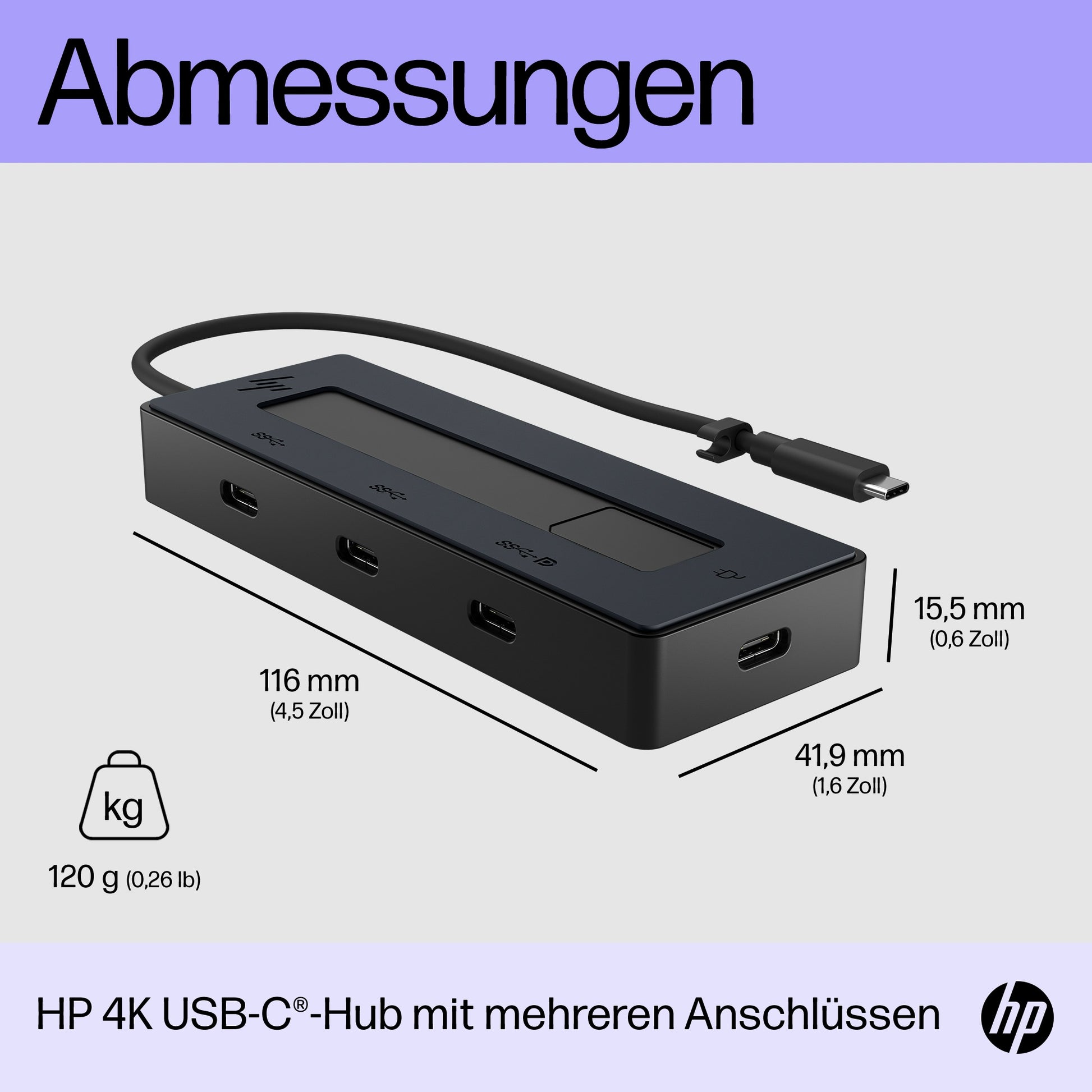 HP Multiport-Adapter – USB-C, DP (Alt Mode), 2× USB-C (10 Gbit/s)