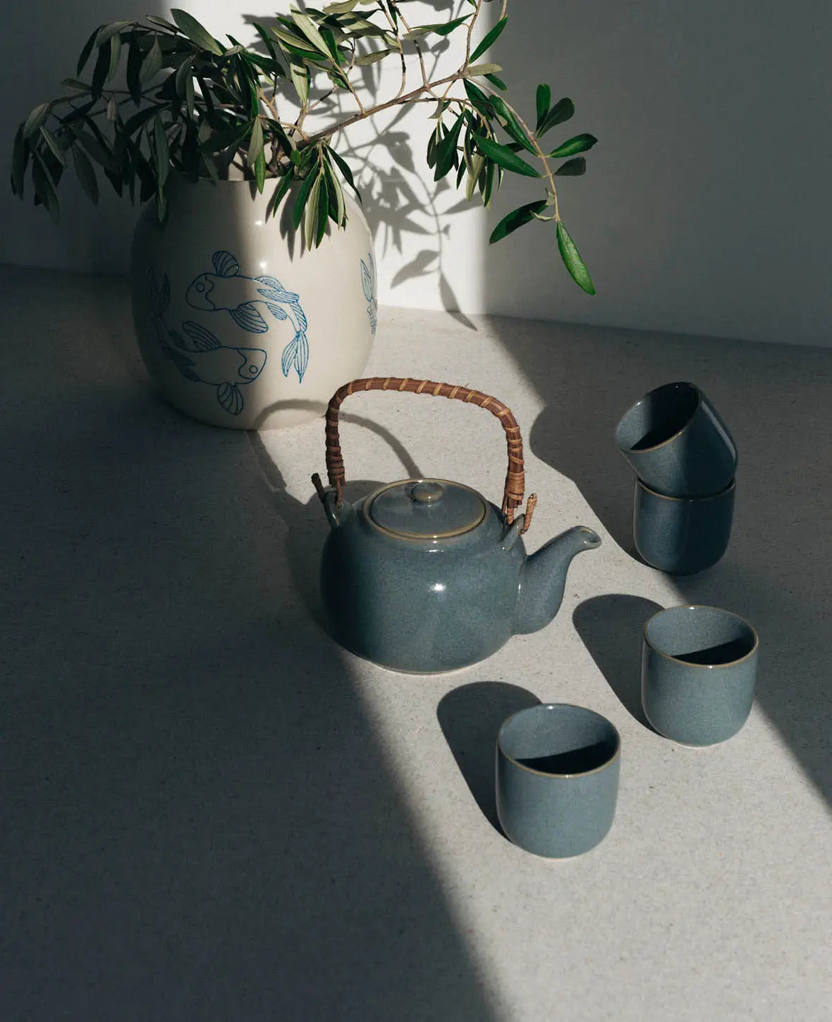 Esmée Teekannenset – 5-teiliges Set, 700 ml, Ø 13,0 cm, H 11,0 cm, Steingut, Blaugrau