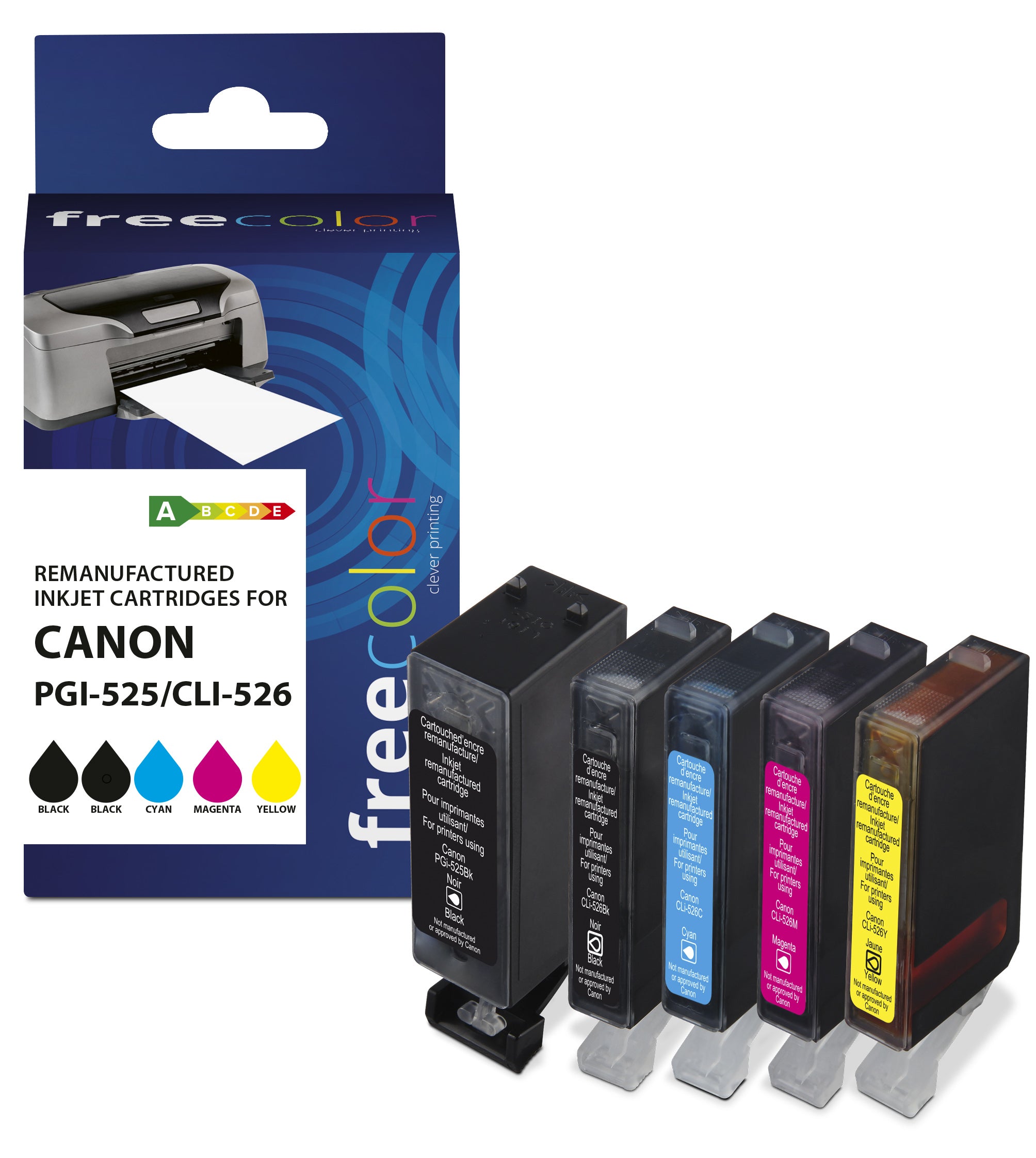 Freecolor CLI-525/26 Tintenpatronen-Multipack, 4er-Set (Kompatibel) – für Canon Pixma IP 4850/4950, MG 5150/52