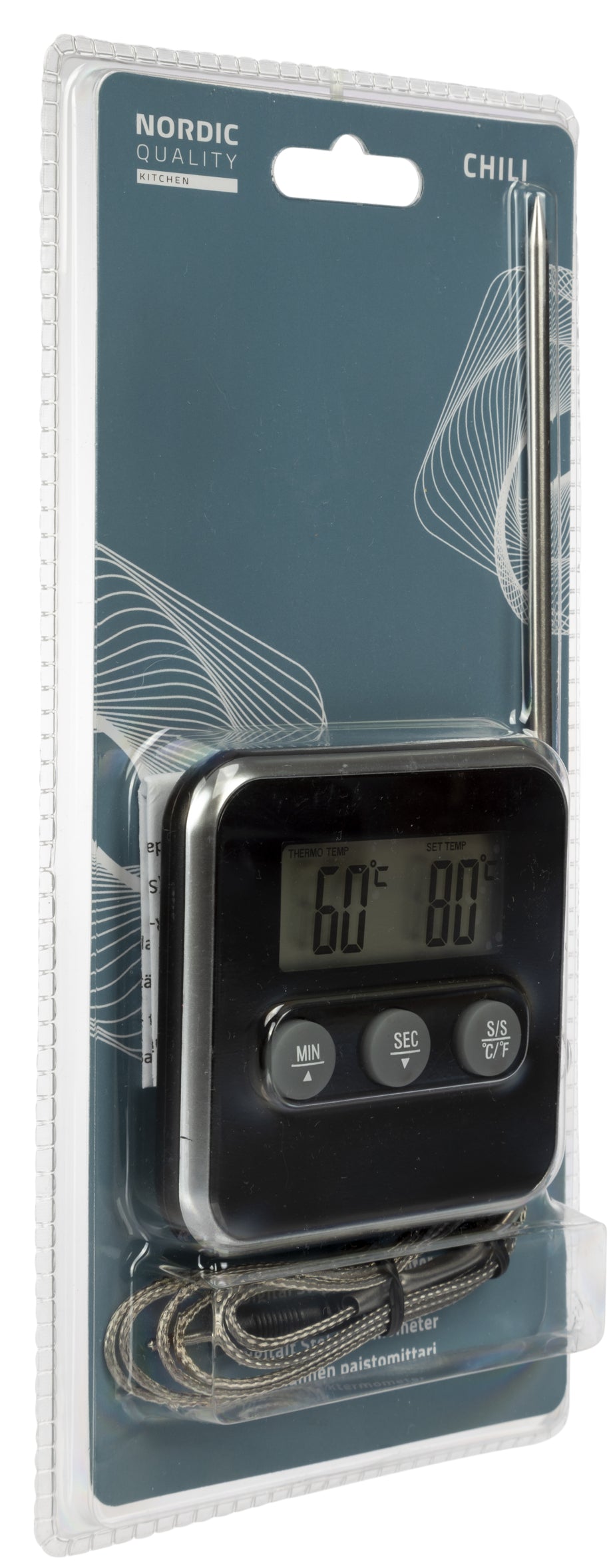 Nordic Quality Digitales Steakthermometer mit Timer, 0–250 °C, LCD, Schwarz