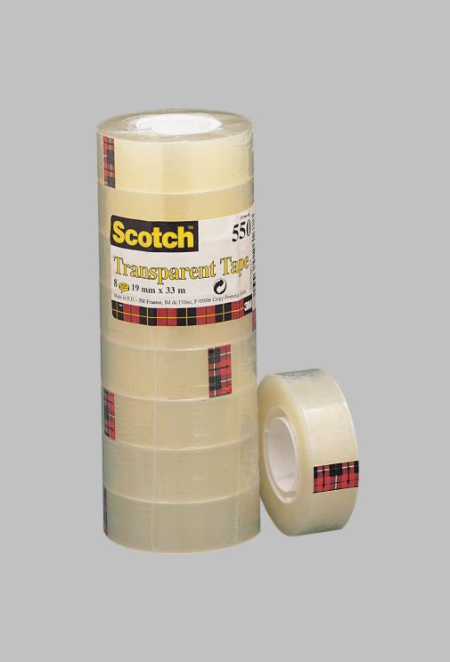 Scotch 550 Klebefilm Klar – 19 mm × 33 m, Transparent, PP, 8 Rollen