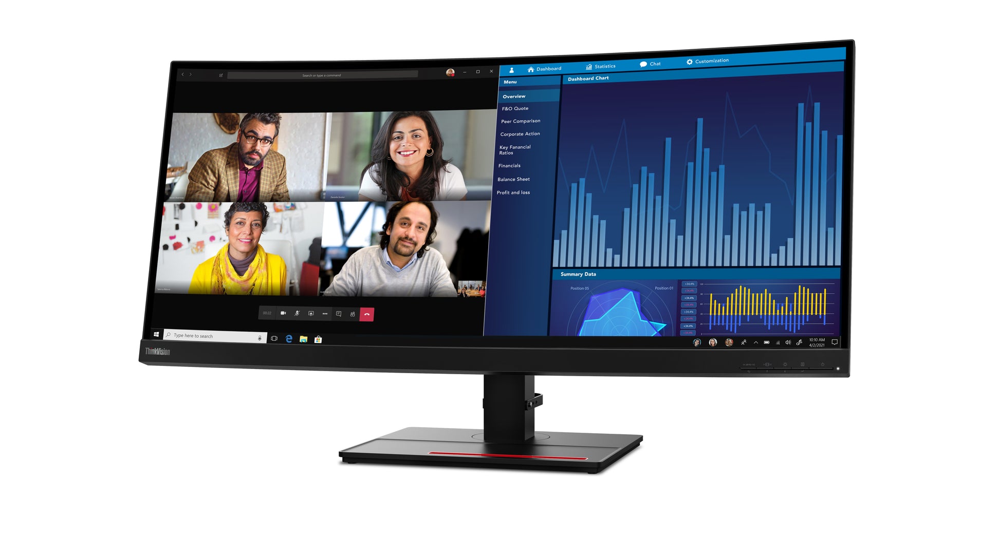 Lenovo ThinkVision P34w-20 – 34,1" Curved, 3440 × 1440 (UWQHD), IPS, USB-C 100 W, KVM, LAN