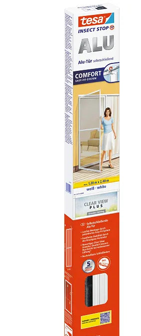 TESA Insect Stop Fliegengitter Tür – 100 × 220 cm – weiss – Aluminium-Rahmen – für Türen