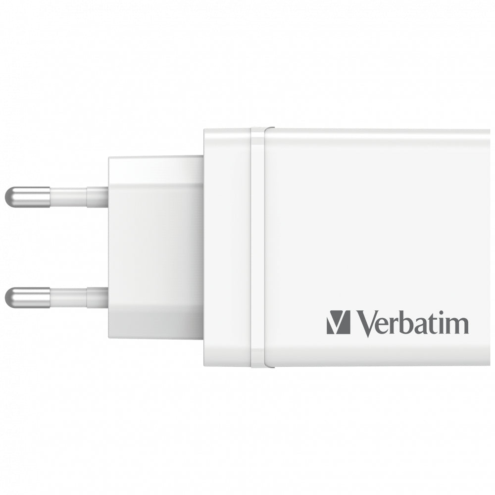 Verbatim USB-Ladegerät 30 W – USB-C×1, USB-A×2 – PD, QC 3.0, EU-Stecker (Typ C) – Weiss