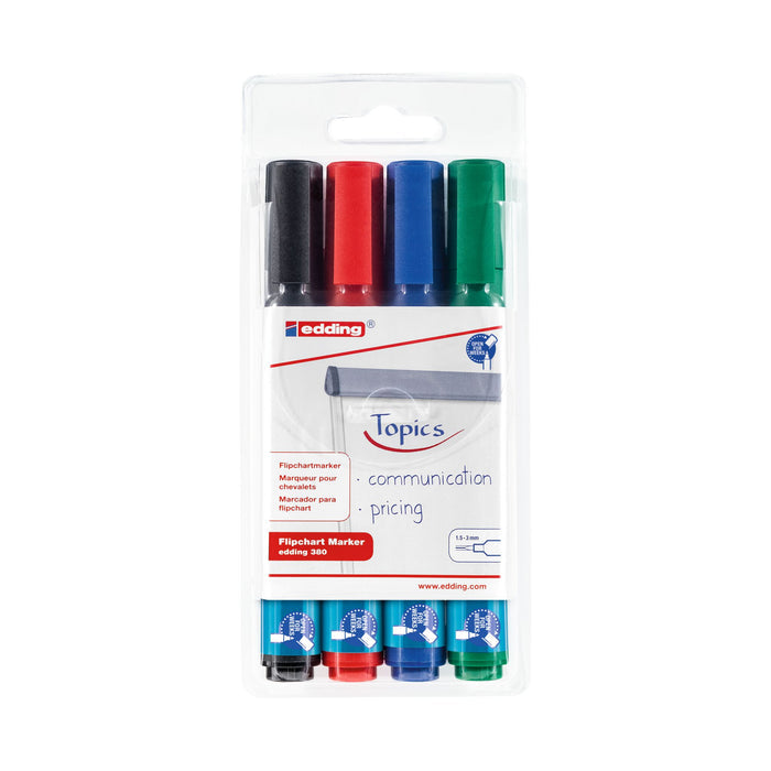 Edding 380 Flipchart Filzstifte – Rundspitze, 1,5–3 mm, 4 Farben, nachfüllbar
