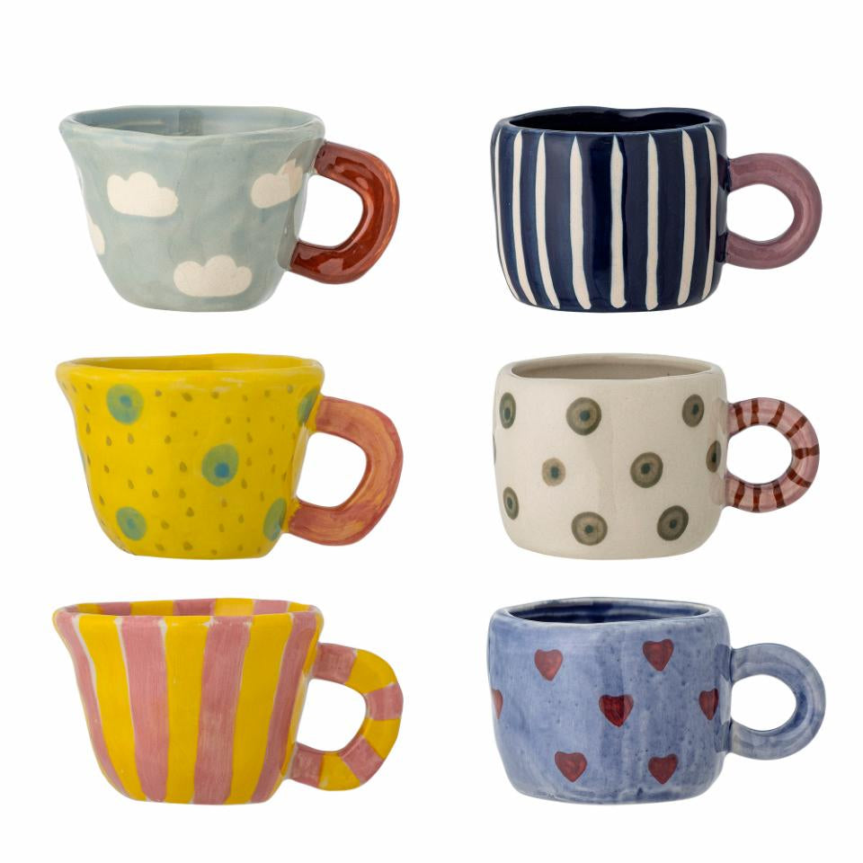 Bloomingville Kaffeebecher – 6er Set, 110 ml, Ø 7,5 cm, Steingut, spülmaschinenfest, mikrowellengeeignet