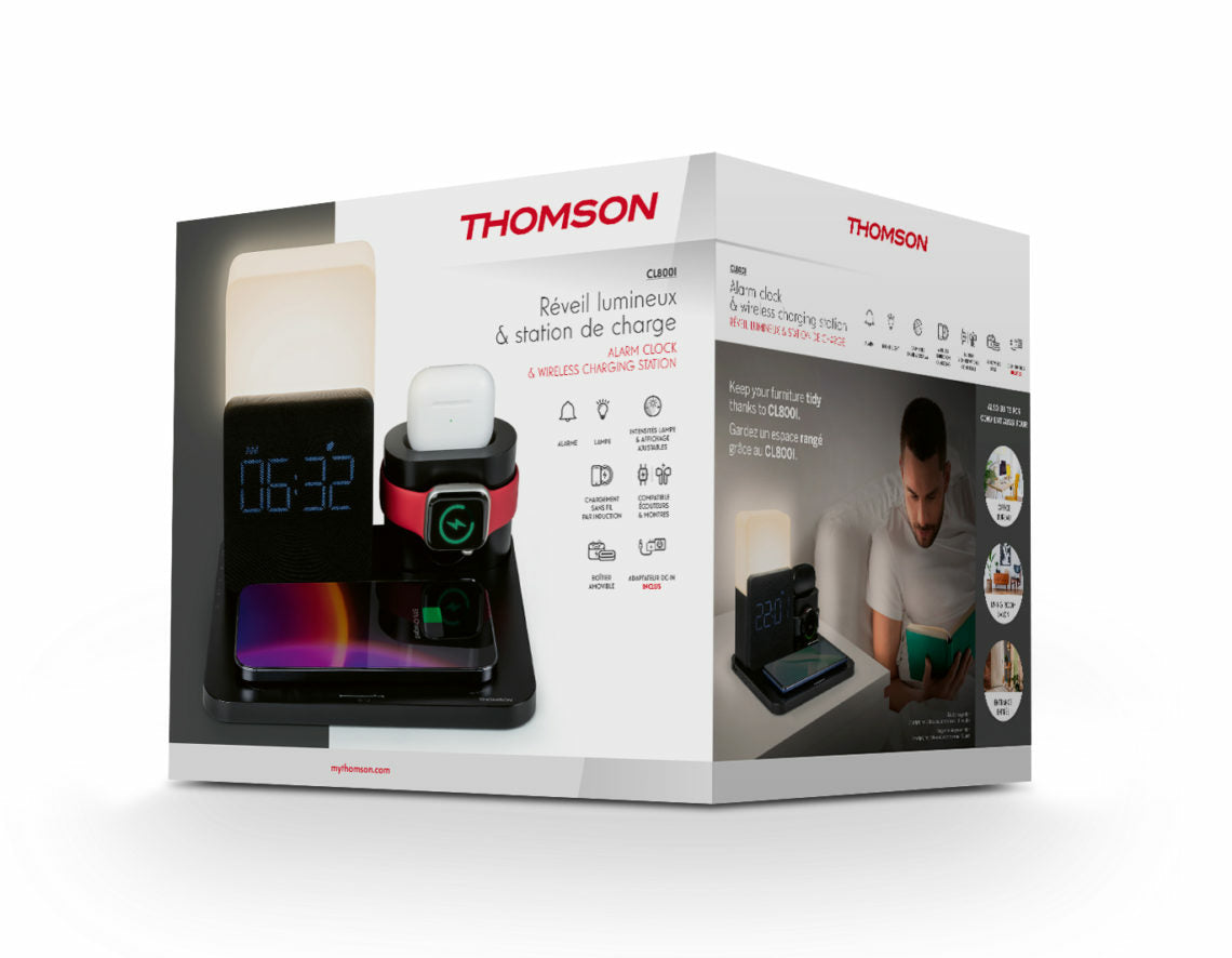 Thomson CL800I Ladepad – Qi – 10 W – für Smartphone/Apple Watch/kabellose Kopfhörer – Schwarz