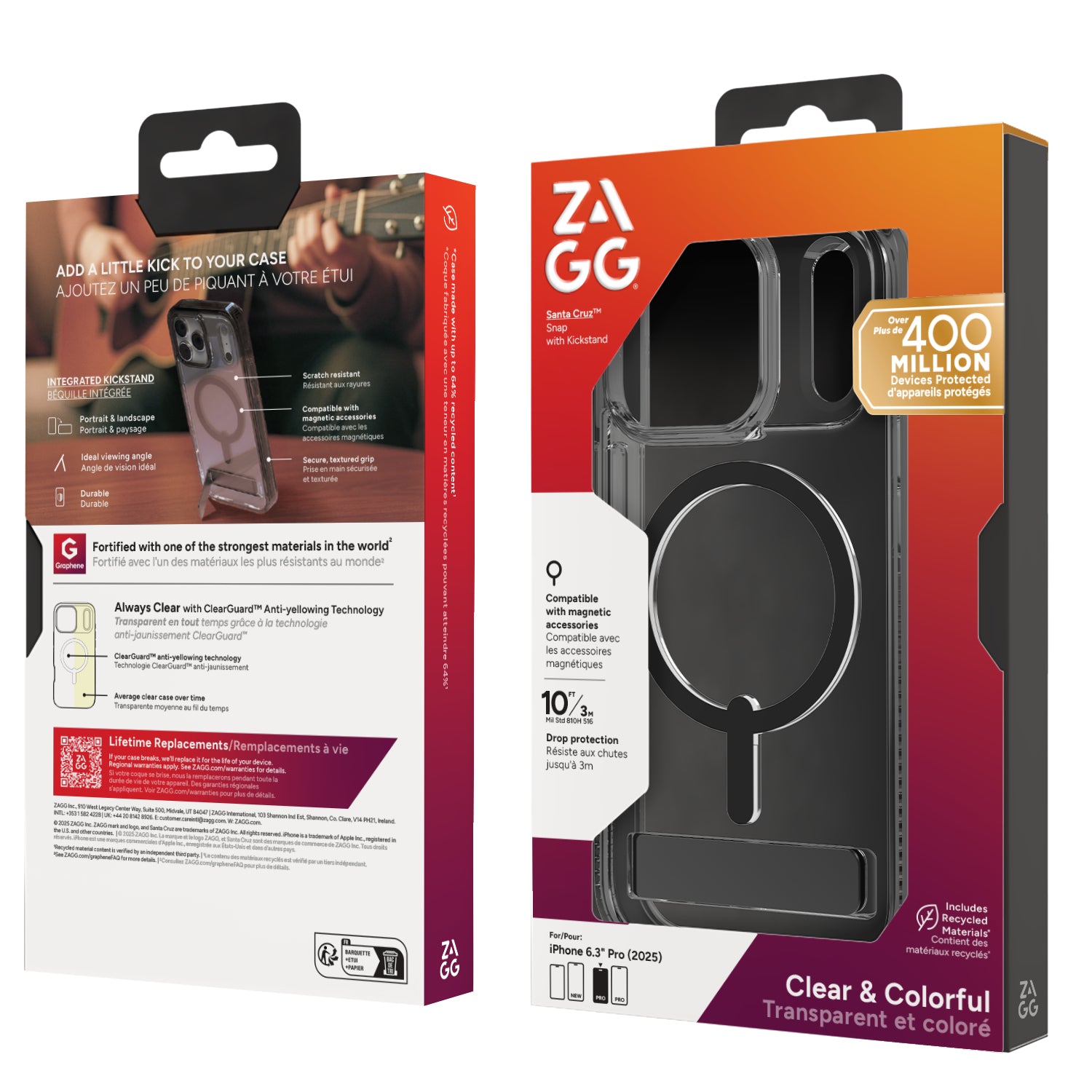 ZAGG Santa Cruz Snap – Backcover – für Apple iPhone 17 Pro, Graphen, Schwarz/Transparent, bis 4 m Sturzsicher
