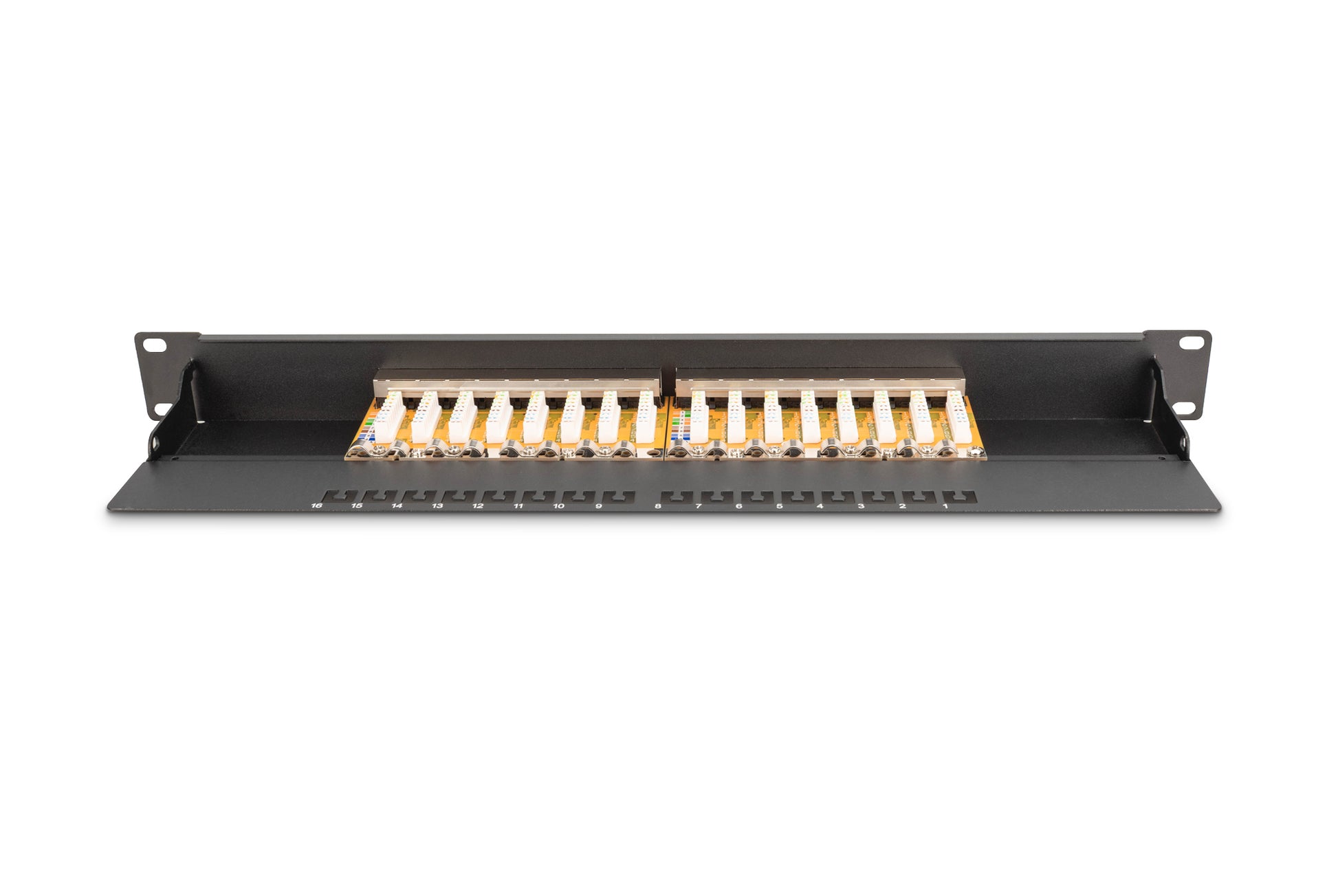 Digitus Patchpanel CAT 6 – 16× RJ‑45, geschirmt, 1U, Schwarz