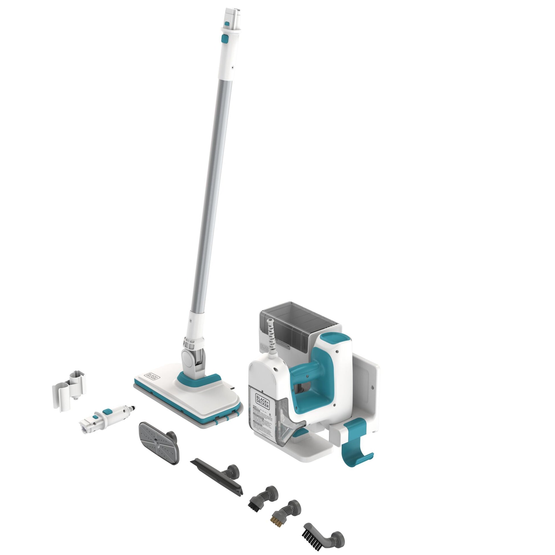 Black & Decker Dampfbesen – 500 ml, türkis, weiss, für Hartböden