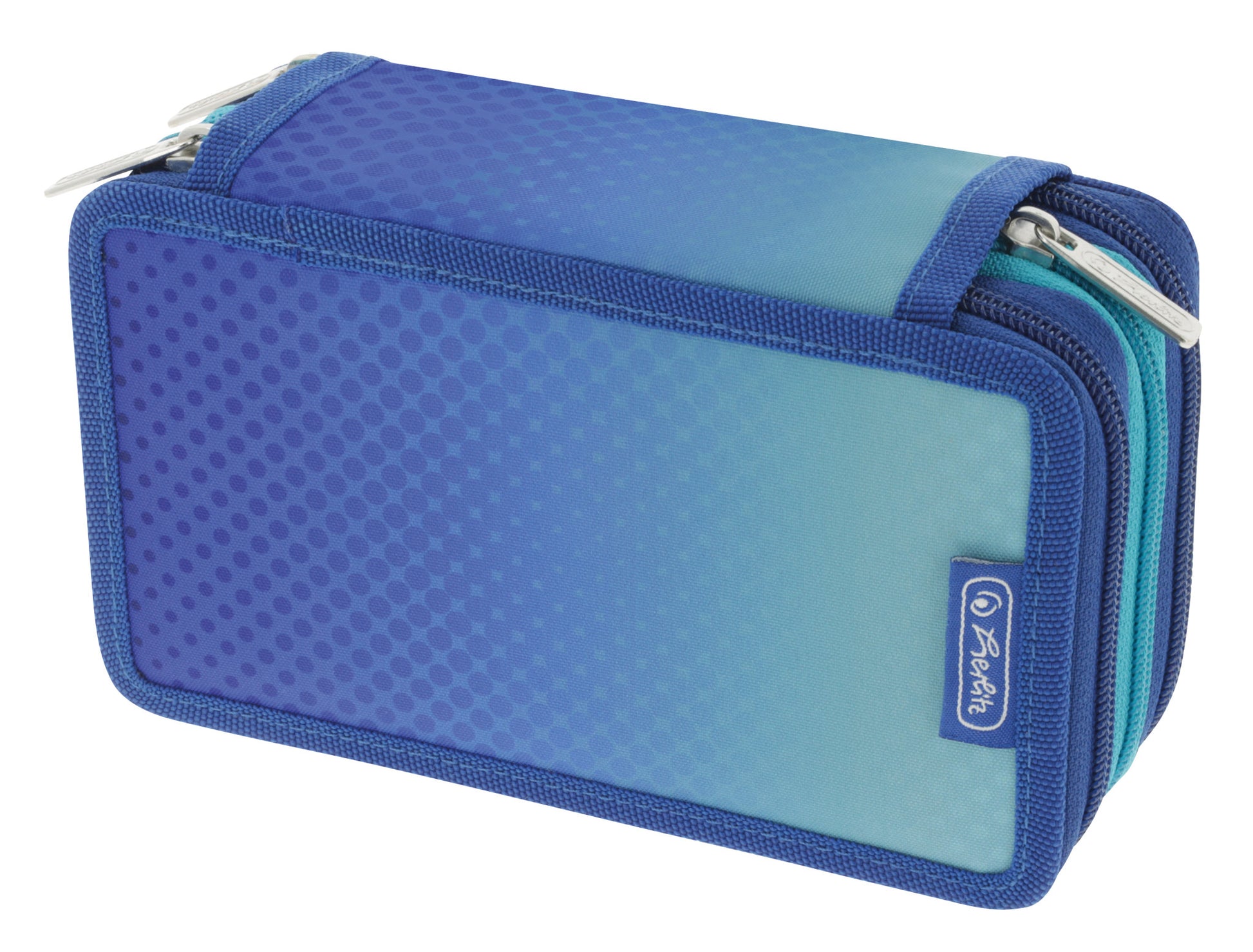 Herlitz TriCase Dip Dye – Schüleretui, gefüllt (31-teilig), 3 Klappen, blau, türkis, 19 × 7 × 11,5 cm