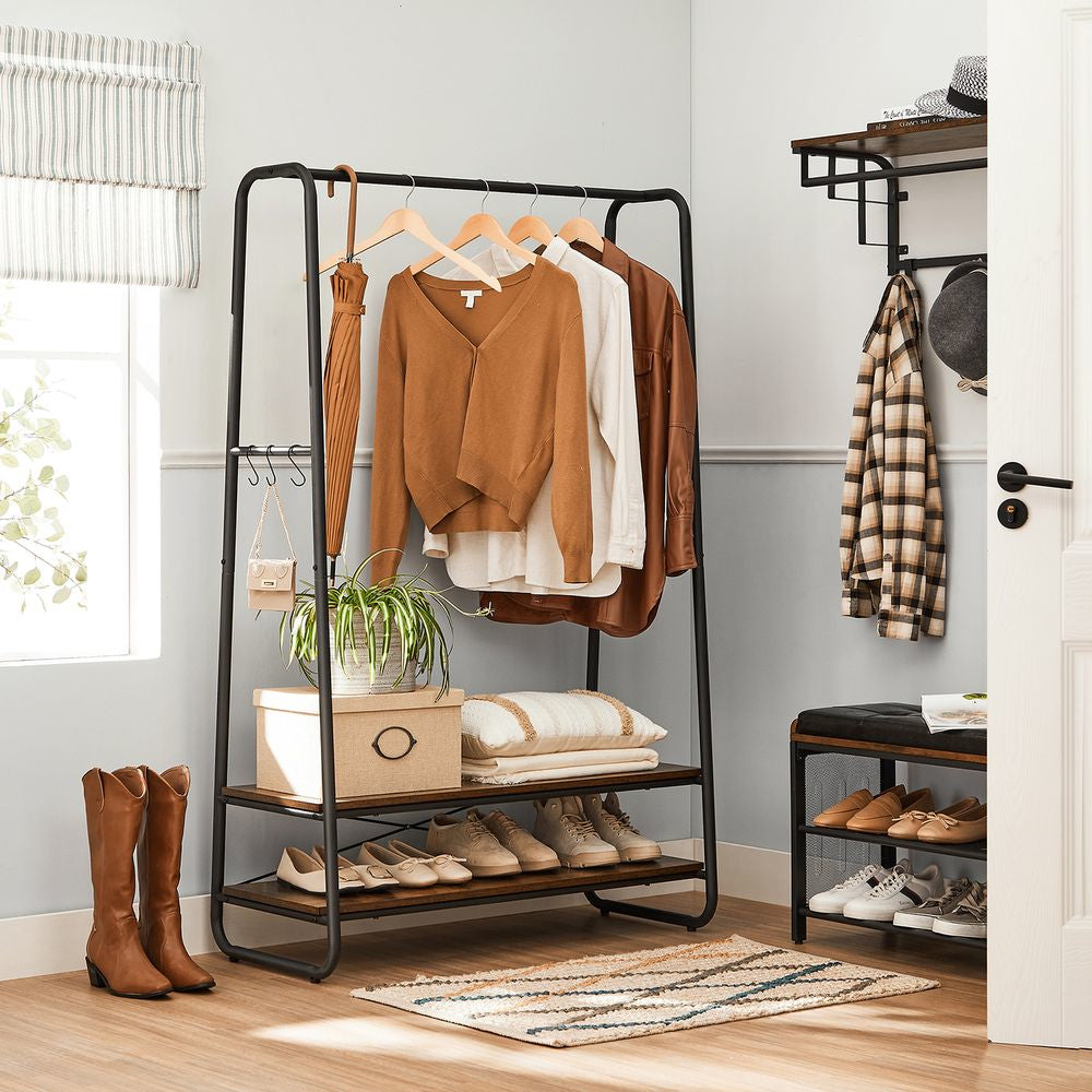 Vasagle Garderobenständer – 6 Haken, Stahl/Spanplatte, Schwarz/Braun, 100 × 45 × 160 cm