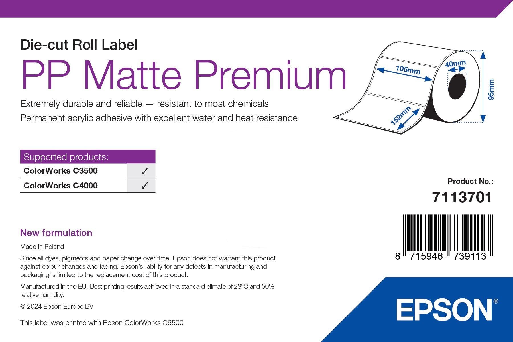 Epson Etiketten (Rolle) 105 × 152 mm – 185 Etiketten/Rolle – permanent haftend – für ColorWorks C3500/C4500