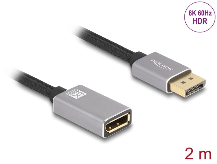 DeLOCK DisplayPort Verlängerung DP 1.4 8K 60 Hz – 2 m – Grau