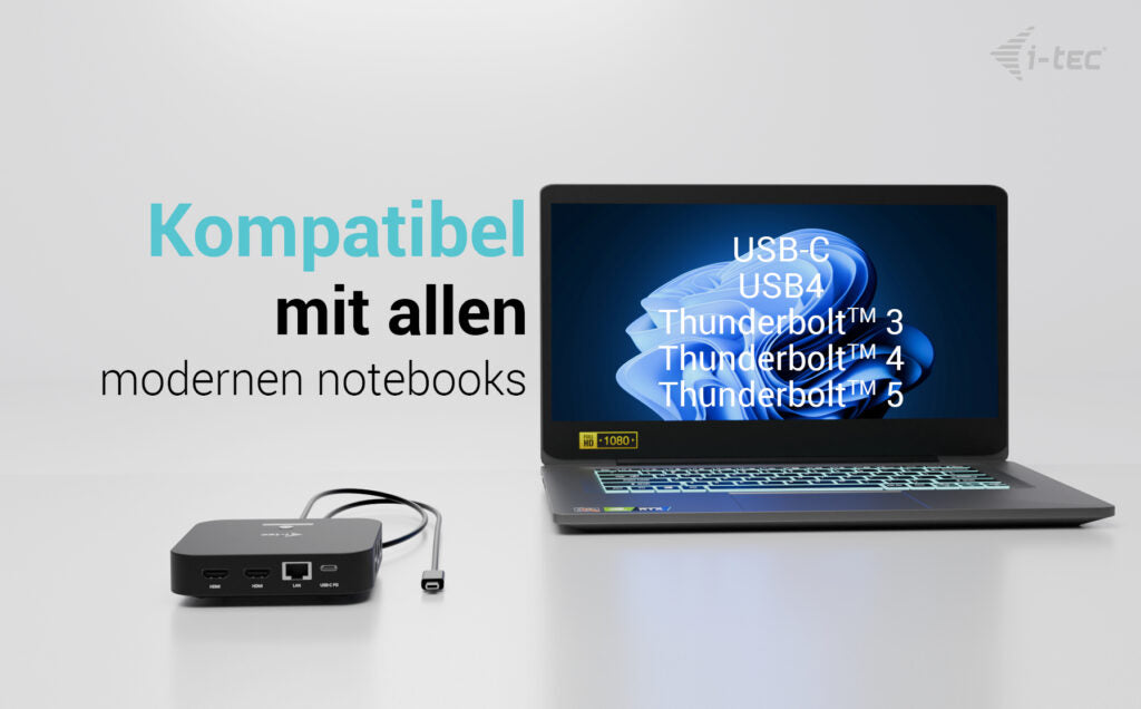 i-tec Dockingstation – USB-C, 2× HDMI, 4× USB-A, 100 W PD, GbE, 3,5 mm Audio, für Windows/Mac/ChromeOS