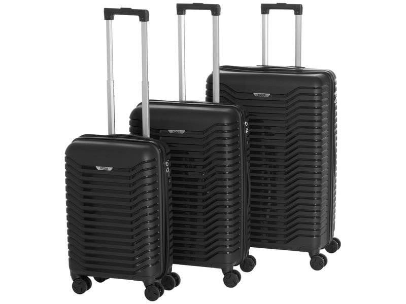 KOOR 3-teiliges Kofferset – Hartschale, 4 Rollen, mit TSA, Schwarz