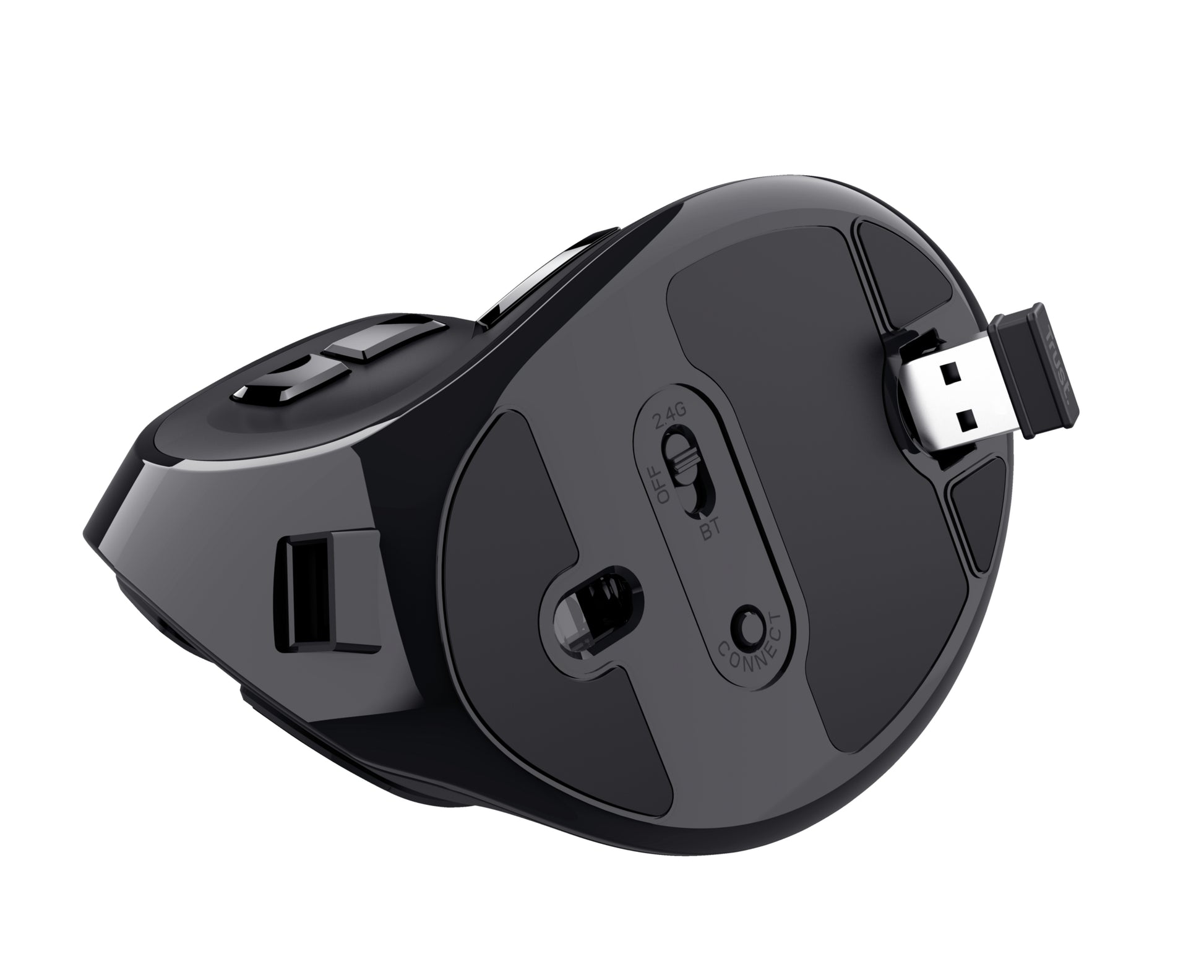 Trust Voxx – Vertikale Maus – Kabellos (Bluetooth/2,4 GHz), Rechtshänder, Schwarz