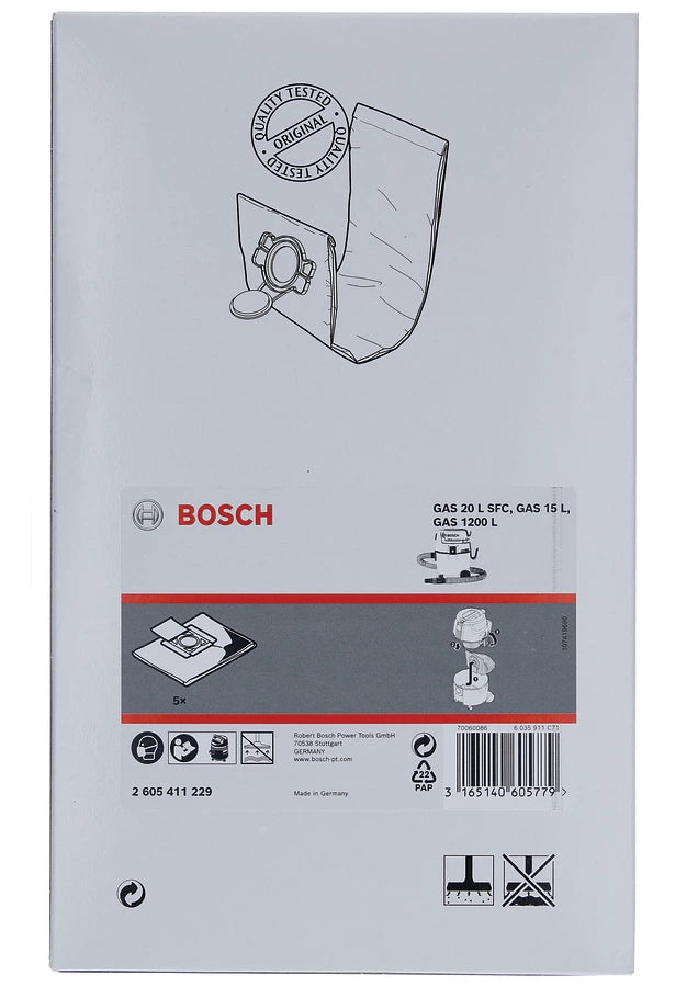 Bosch Vlies-Staubbeutel – 5 Stück, für Bosch GAS 15/GAS 20 L SFC Professional