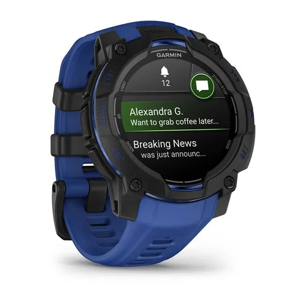 Garmin Instinct 3 45 mm GPS – Aluminium Schwarz, Sportarmband, Schwarz/Bolt Blau, 100 m, für iPhone