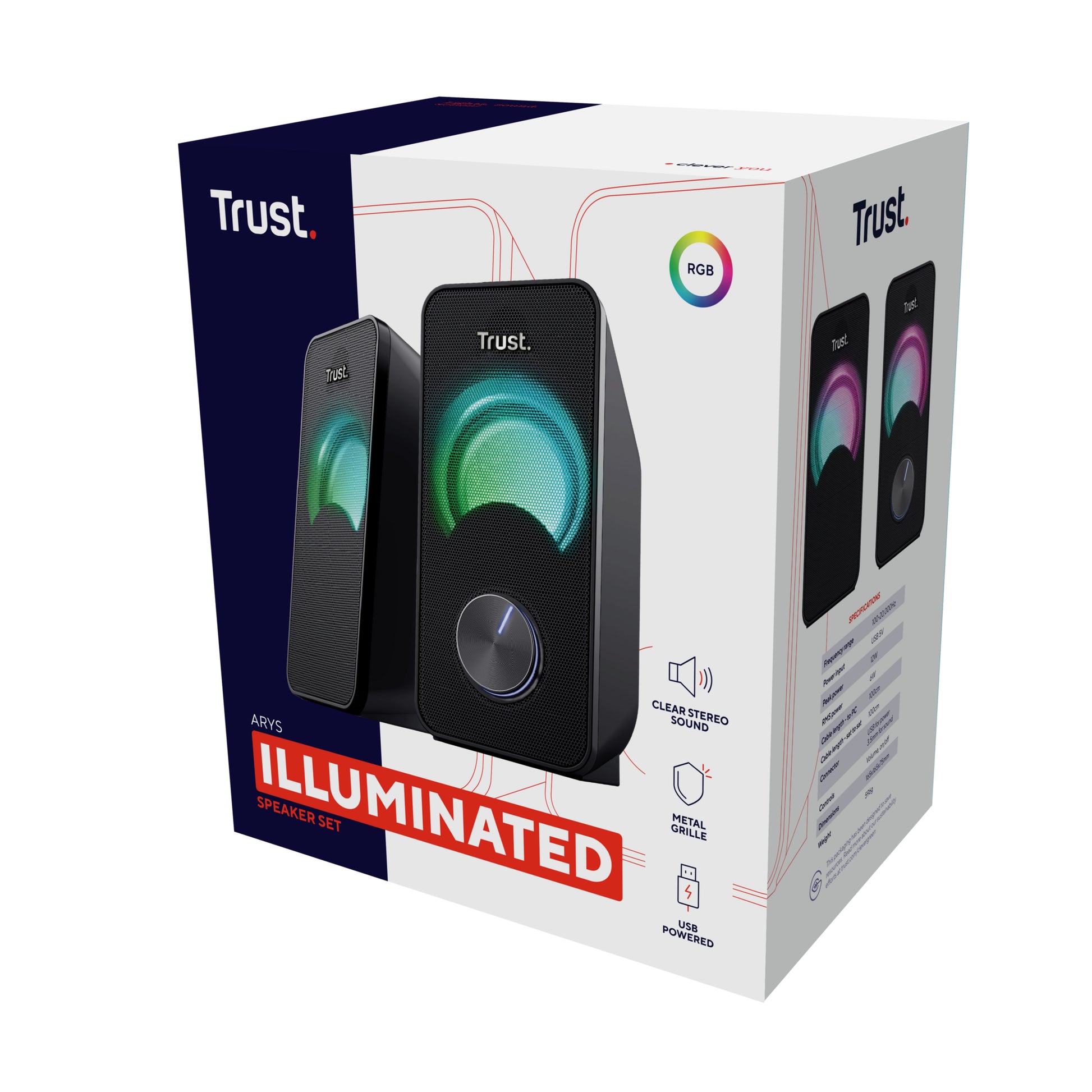 Trust Arys Compact RGB, Set – PC-Lautsprecher-Set – 2.0, 6 W, 3,5 mm Klinke, Schwarz