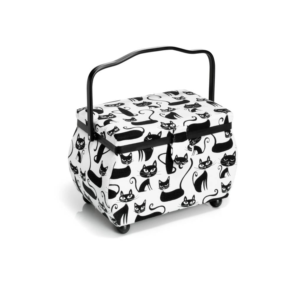 Prym Cats Aufbewahrungsbox (mit Deckel) – Baumwolle/Metall/Kunststoff – Schwarz/Weiss – 190 × 190 × 205 mm