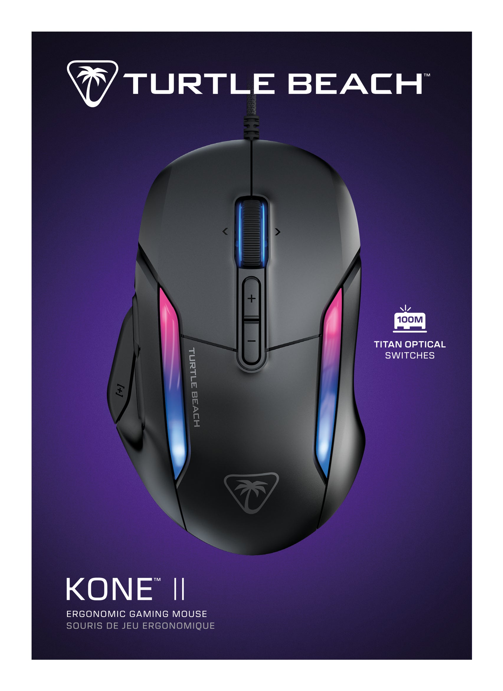Turtle Beach Kone II Gaming-Maus – kabelgebunden, USB-A, 26'000 dpi, 7 Tasten, RGB, Easy-Shift, Schwarz