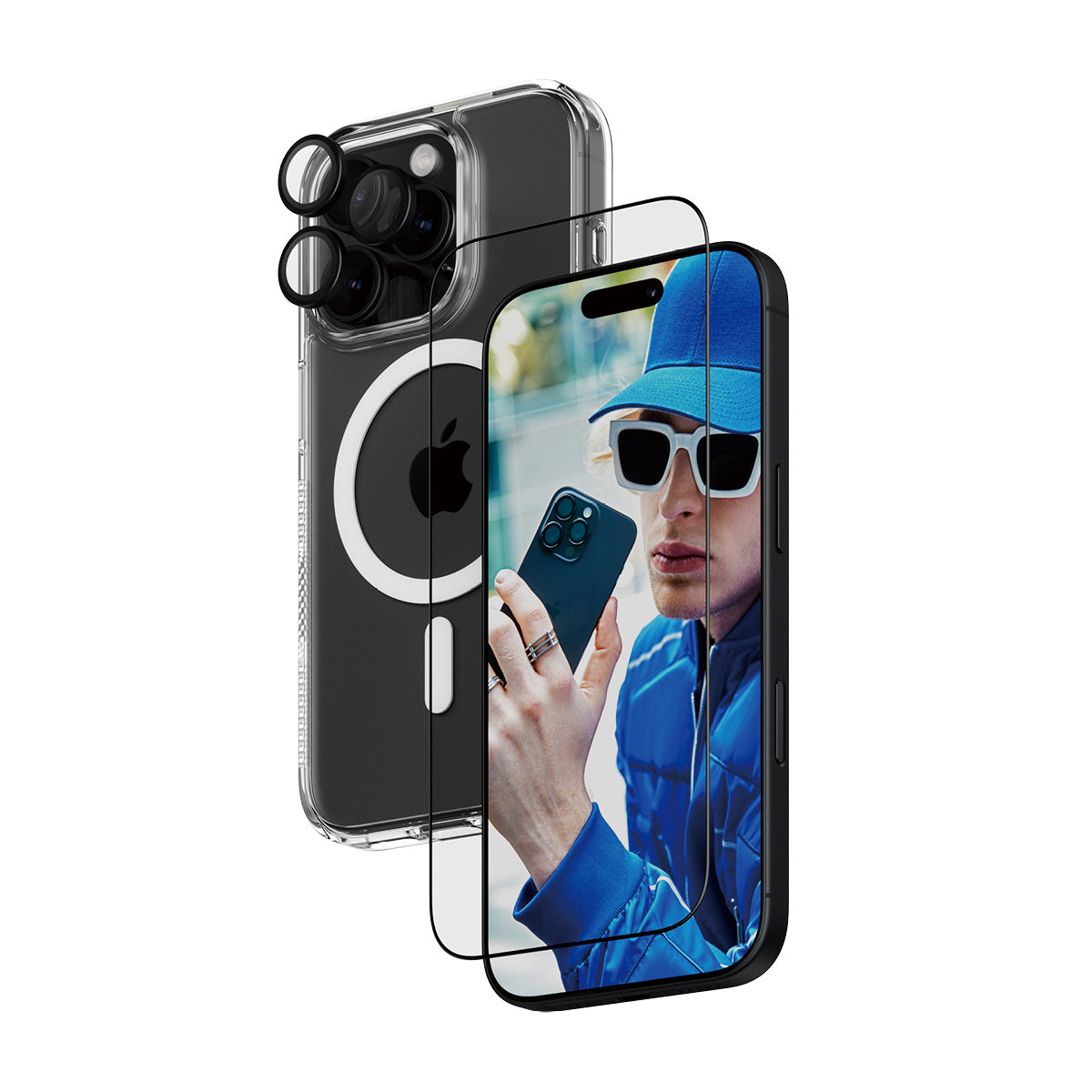 PanzerGlass 3-in-1 Starter-Set (Displayschutzglas, Hülle, Hoops) – für iPhone 16 Pro – Transparent