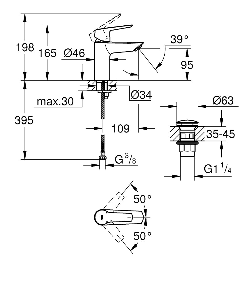 GROHE Start S Unterputz-Badebatterie – Einhebelmischer, Metall, Schwarz