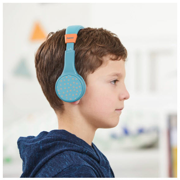 Hama Teens Guard II – On-Ear Headset – Bluetooth, max. 85 dB, Abnehmbares Mikrofon – Blau/Orange – bis 50 h