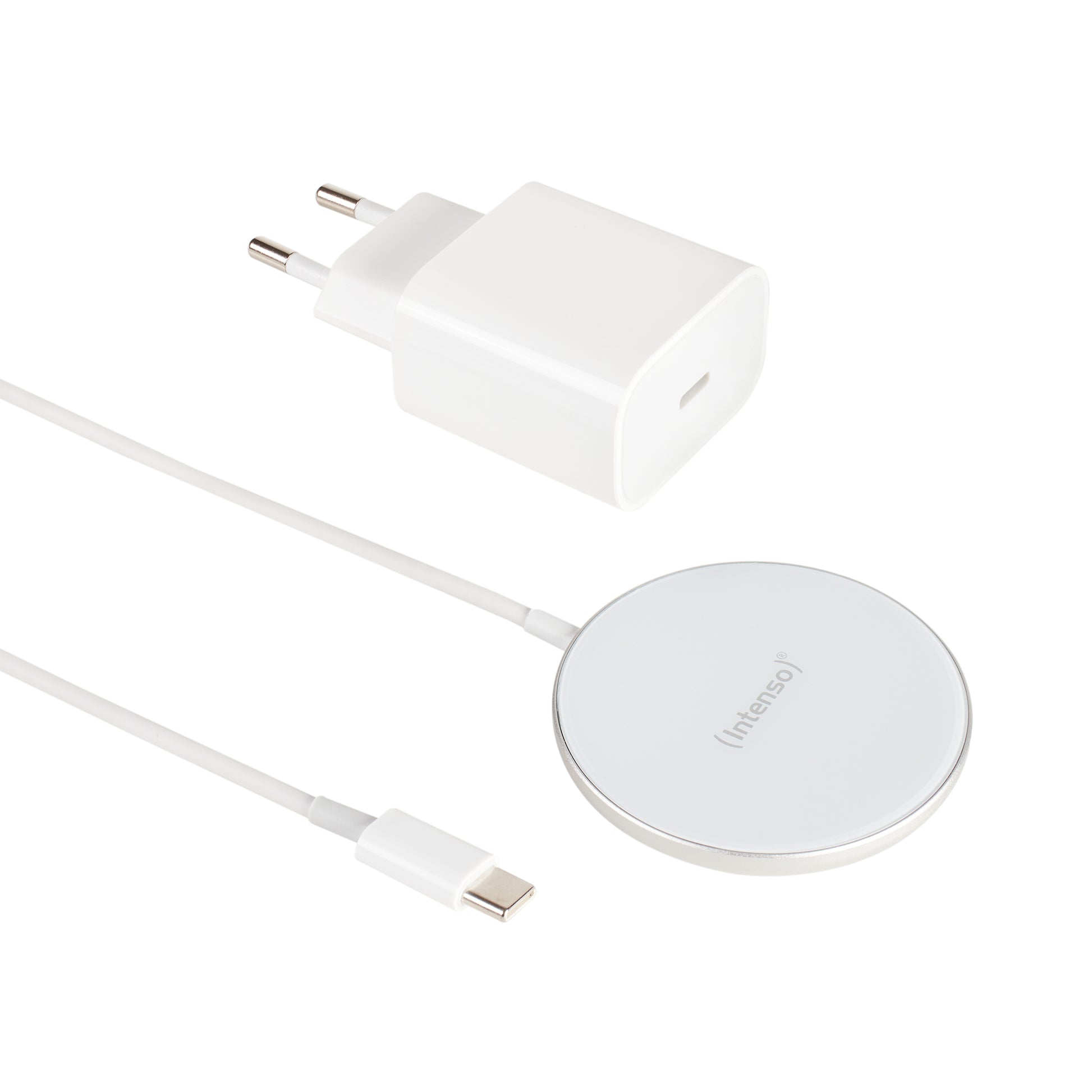 Intenso MW1 – Wireless Charger – Qi 15 W, für iPhone (MagSafe), 1,5 m Kabel, Weiss