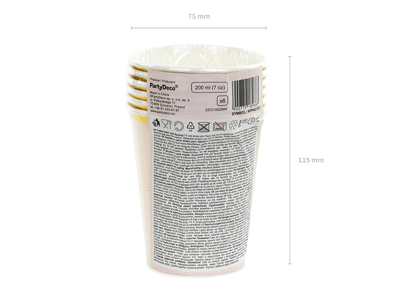 PartyDeco Becher, Papier – 2,0 dl, pink mit Kätzchen – 6 Stk.