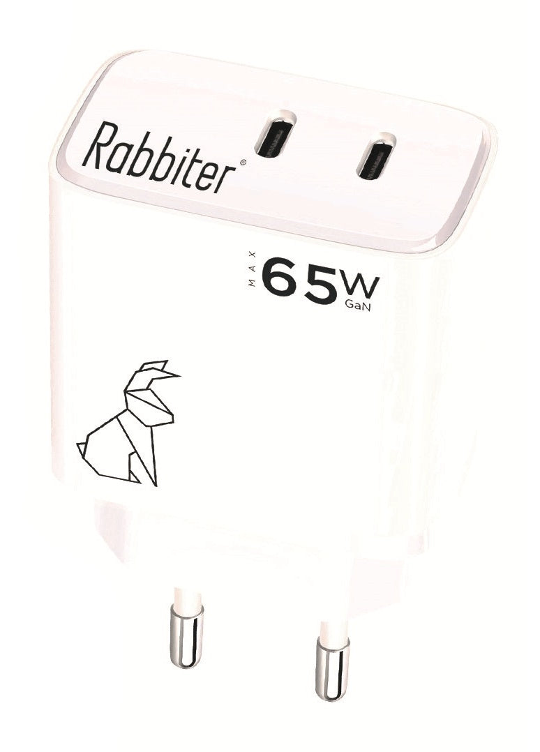 Rabbiter Power Dual-Charger USB-Ladegerät 65 W – USB-C×2 – GaN, Schnellladung – Weiss