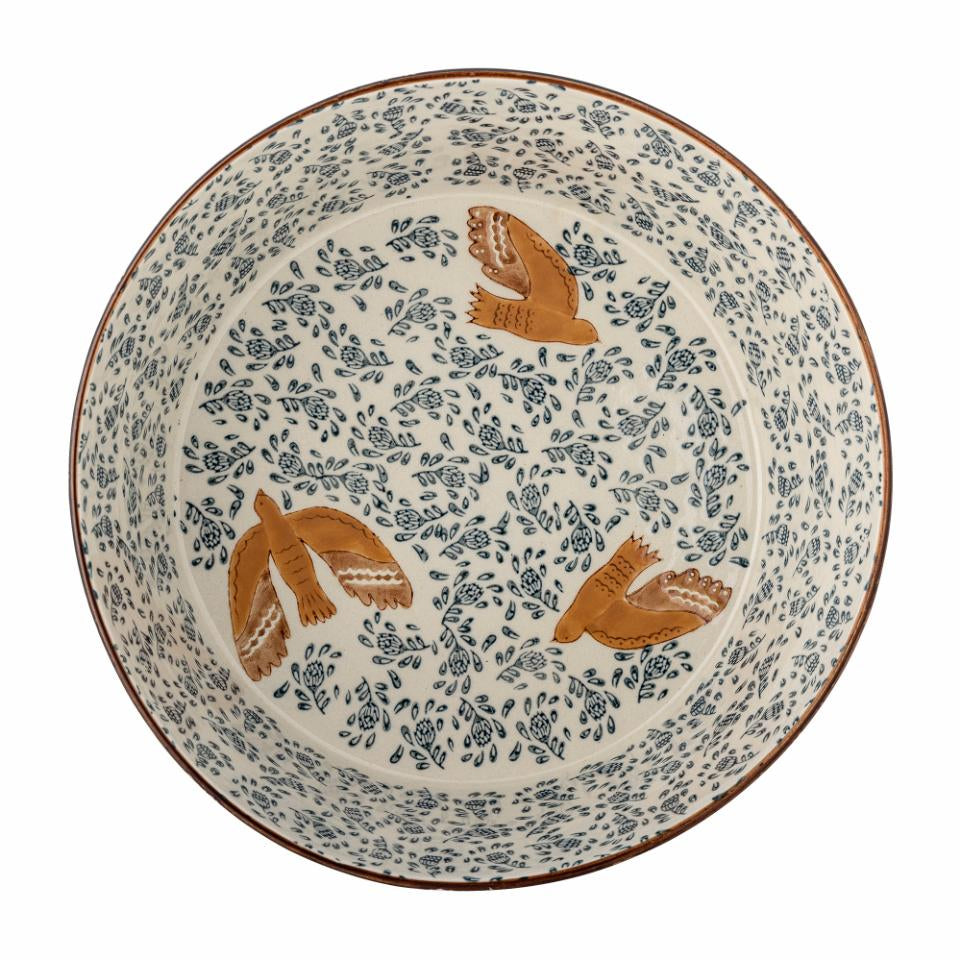 Bloomingville Salatschüssel Hezha – 3,4 l, Ø 28,0 cm, Steingut, Blau, spülmaschinenfest, mikrowellengeeignet