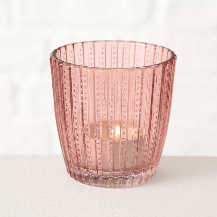 Boltze Windlicht Marilu – Glas, Rosa – Ø 7,5 × 7,5 cm – 4-teilig