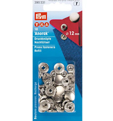 Prym Druckknopf Anorak Ø 12 mm – Messing, Silber, 10 Stück