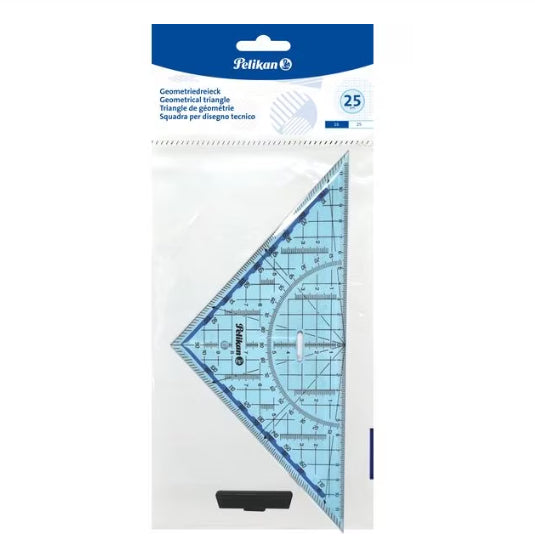 Pelikan Zeichendreieck, 25 cm, 45° – mit abnehmbarem Griff, mit Tuschekante – Acrylglas, blau
