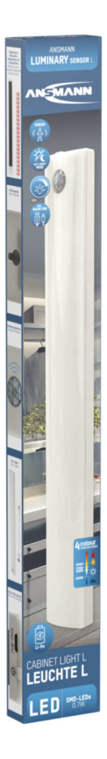 Ansmann Unterbauleuchte L – 35 cm, 3 Farbtemperaturen, wiederaufladbar, dimmbar, weiss, Bewegungssensor