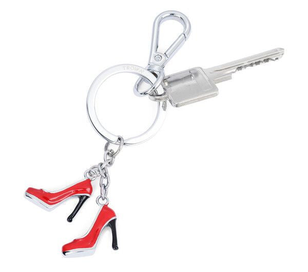 TROIKA Schlüsselanhänger Pumps – Metall, Schwarz/Rot/Silber, 35 × 122 × 8 mm